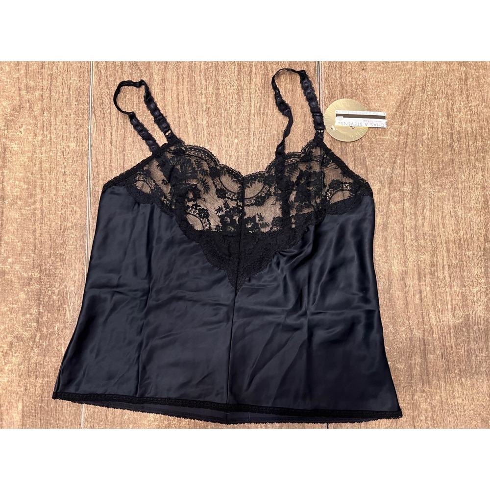 Vintage Lindsey Roscoe For Farr West Black Lace Camisole Sz LG NWT 80s Lingerie